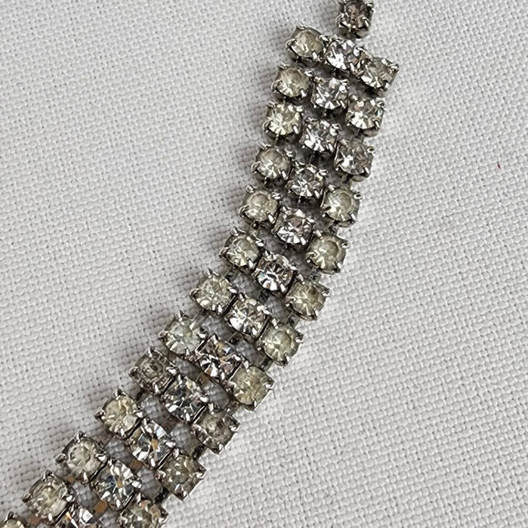 Vintage Silver Tone Prong Set Crystal Necklace & Earring Set - Picture 4 of 8